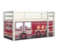 SLEEPY - Lit Mi-Haut en Pin Laqué Blanc 90x200cm Housse Pompiers - Altobuy Blanc