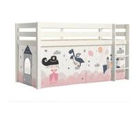 SLEEPY - Lit Mi-Haut en Pin Laqué Blanc 90x200cm Housse Princesse -