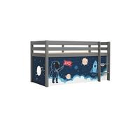 SLEEPY - Lit Mi-Haut en Pin Laqué Gris 90x200cm Housse Espace -