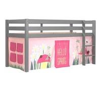SLEEPY - Lit Mi-Haut en Pin Laqué Gris 90x200cm Housse Garden - Altobuy Gris G
