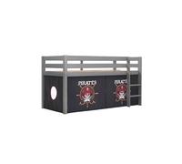 SLEEPY - Lit Mi-Haut en Pin Laqué Gris 90x200cm Housse Pirates - Altobuy Gris G