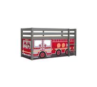 SLEEPY - Lit Mi-Haut en Pin Laqué Gris 90x200cm Housse Pompiers - Altobuy Gris