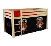 SLEEPY - Lit Mi-Haut en Pin Naturel 90x200cm Housse Pirates -