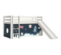 Lit Mi-Haut Tobogan en Pin Laqué Blanc 90x200cm avec Housse Espace - SLEEPY -