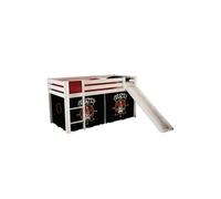 SLEEPY - Lit Mi-Haut Tobogan en Pin Laqué Blanc 90x200cm avec Housse Pirates - Altobuy Blanc