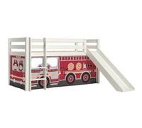 SLEEPY - Lit Mi-Haut Tobogan en Pin Laqué Blanc 90x200cm avec Housse Pompiers - Altobuy Blanc