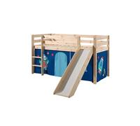 SLEEPY - Lit Mi-Haut Tobogan en Pin Naturel 90x200cm Housse Astro -