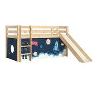 SLEEPY - Lit Mi-Haut Tobogan en Pin Naturel 90x200cm Housse Espace -