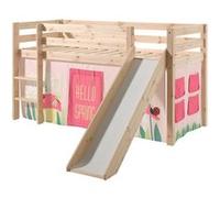 SLEEPY - Lit Mi-Haut Tobogan en Pin Naturel 90x200cm Housse Garden -