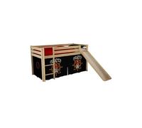 SLEEPY - Lit Mi-Haut Tobogan en Pin Naturel 90x200cm Housse Pirates - Altobuy Marron