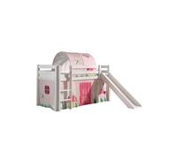 Lit Mi-Haut Tobogan Laqué Blanc 90x200cm avec Housse et Tunnel Garden - SLEEPY -