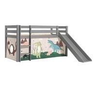SLEEPY - Lit Mi-Haut Tobogan Laqué Gris 90x200cm Housse Dino - Altobuy Gris