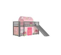 SLEEPY - Lit Mi-Haut Tobogan Laqué Gris 90x200cm Housse et Tunnel Garden -