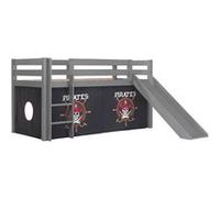 SLEEPY - Lit Mi-Haut Tobogan Laqué Gris 90x200cm Housse Pirates -