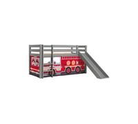 SLEEPY - Lit Mi-Haut Tobogan Laqué Gris 90x200cm Housse Pompiers -