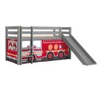 SLEEPY - Lit Mi-Haut Tobogan Laqué Gris 90x200cm Housse Pompiers -