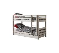 SLEEPY - Lit Superposé H140 Laqué Blanc 90x200cm avec 2 Tiroirs -