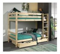 SLEEPY - Lit Superposé H160 en Pin Naturel 90x200cm avec 2 Tiroirs - Altobuy Marron