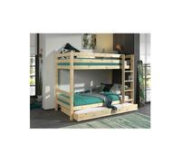 SLEEPY - Lit Superposé H160 en Pin Naturel 90x200cm avec Lit-Tiroir - Altobuy Marron