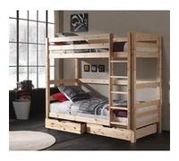 SLEEPY - Lit Superposé H180 en Pin Naturel 90x200cm avec 2 Tiroirs -