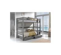 SLEEPY - Lit Superposé H180 Laqué Gris 90x200cm avec 2 Tiroirs -