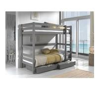 SLEEPY - Lit Superposé H180 Laqué Gris 90x200cm avec 2 Tiroirs -