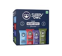 Sleepy Owl Sachets de café instantané de qualité supérieure | 96 g - Lot de 48 sachets assortis de café en poudre | 2 g chacun - Original, vanille française, noisette et filtre Kaapi - Café aromatisé