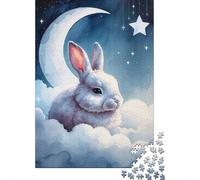 Sleepy White Rabbit on Clouds Watercolor Puzzle en Bois, 1000 pièces | Puzzle adulte 1000 pièces : peut se faire seul ou se partager en famille ; pour une activité tranquille chez soi.