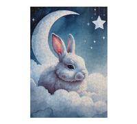 Sleepy White Rabbit on Clouds Watercolor Puzzle en Bois, 300 pièces