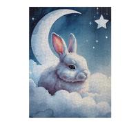 Sleepy White Rabbit on Clouds Watercolor Puzzle en Bois, 500 pièces