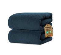SLEEPZEN - Lot de 2 Serviettes de Bain Bleu Poséidon - Coton Bio Certifié GOTS 500gr/m2 - Fabriqué en UE - 2 Draps de Bain 100x150cm - Absorbant et Doux