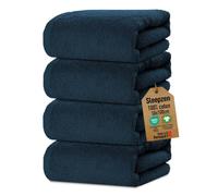 SLEEPZEN - Lot de 4 Serviettes de Bain 50x100 - Coton Bio Certifié GOTS 500gr/m2 - Fabriqué en UE - Draps de Bain 50x100 cm - Absorbant et Doux - Bleu Poséidon