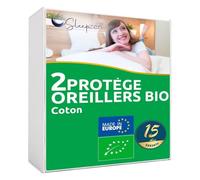SLEEPZEN Protège Oreiller 40x80cm Absorbant - Lot de 2, Molleton 100% Coton Bio, Protege Oreiller - Housse Oreiller Anti Acariens, Antibactérien et Hypoallergénique - Non Imperméable