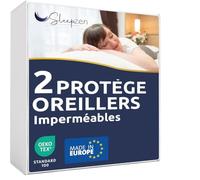SLEEPZEN Protege Oreiller 65x65 Impermeable (Lot de 2), Protège Oreiller Respirant, Doux et Silencieux, Qualité Supérieure Certifié Oeko-Tex® et GRS®, Coton, Fermeture Zip, Hypoallergénique