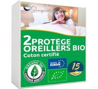 SLEEPZEN Protège Oreiller 65x65cm Absorbant - Lot de 2, Molleton 100% Coton Bio, Protege Oreiller - Housse Oreiller Anti Acariens, Antibactérien et Hypoallergénique - Non Imperméable