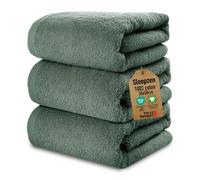 SLEEPZEN - Serviette Invité 30x50 cm - Lot de 3 - Coton Bio Certifié GOTS 500gr/m2 - Petite Serviette Main Salle de Bain Fabriquée en UE - Serviette 30x50 Absorbant et Doux - Green Bay