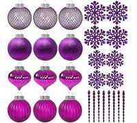 SLEETLY Lot de 28 boules de Noël en plastique incassable pour sapin de Noël, stalactites et flocons de neige Violet