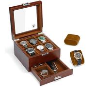 Slege Boîte à Montres en Bois,6 Emplacements avec Tiroir de Valet,Fabriqué à Main,Boîte de Rangement pour-Cave à Montre pour Homme et Femme-Boîte à bijoux avec couvercle en verre,Support de montre