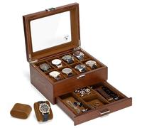 Slege Boîte à Montres en Bois,8 Emplacements avec Tiroir de Valet,Boîte de Rangement pour-Cave à Montre pour Homme et Femme,Boîte à bijoux avec couvercle en verre,Support de montre,Cadeau pour Hommes