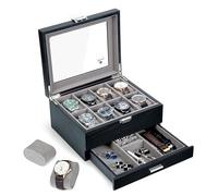 Slege Boîte à Montres en Bois,8 Emplacements avec Tiroir de Valet,Fabriqué à Main,Boîte à Montres pour Homme et Femme,Boîte de Rangement,avec Couvercle en Verre,Support de Montre,Cadeau,Watch Box