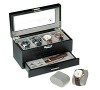 Slege Boîte à Montres en Bois,Fabriqué à Main,4 Emplacements avec Tiroir de Valet,Boîte à Montres pour Homme et Femme,Boîte de Rangement,avec Couvercle en Verre,Support de Montre,Watch Box Cadeau