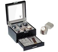 Slege Boîte à Montres en Bois,Fabriqué à Main,6 Emplacements avec Tiroir de Valet,Boîte à Montres pour Homme et Femme,Boîte de Rangement,avec Couvercle en Verre,Support de Montre,Watch Box Cadeau