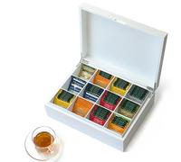 Slege Boîte à Thé en Bois Faite Main,Boîte Thé Blanche à 12 Compartiments,Coffret Thé,Organisateur de Sachets de Thé,Boîte à Café,Boite The Vrac,Organisateur Pour la Maison ou Cadeau,Tea Box