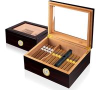Slege Cave à Cigares Artisanale, Cave Cigare,Haut Transparent Boîte à Cigare Cèdre Espagnol,avec Séparateur,Humidificateur Cigare,Hygromètre,Cadeaux pour Hommes Humidor,Français Manuel(30-50 cigares)