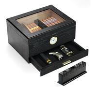 Slege Cave à cigares, Caves à cigares, boîte à cigares en Bois de cèdre Espagnol, Accessoires de cigares, tiroir, avec humidificateur, hygromètre, séparateur, Cadeau pour Homme