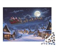 Sleigh du Père Noël Ride 1000 Pièce Carton Robuste Puzzle Classique pour Adultes Enfants Impossible Difficile Défiant Décompression Et Décoration Murale Idée Cadeau 70x50cm/1000pcs