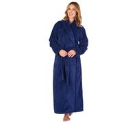 Slenderella Peignoir de bain en polaire de waffle bleu marine épais pour femme - Col châle bleu marine - Ceinture à nouer - XXL - UK 24 26