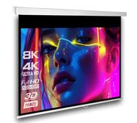 SlenderLine Professioanl Écran de Projection Manuel 180 x 180 (174x174) cm Format 1:1 Boîtier métal carré Toile PVC Blanc Mat Gain 1,2 Dos Noir Montage Mur ou Plafond 4K Full HD 3D