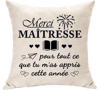 Slep-Cadeaux Enseignants Maîtresse Housse De Coussin Décorative 45 X 45 Cm Idée Cadeau Pour Prof Professeur La Semaine De Remerciement Des Enseignants, Fin D'année, Retraite Souvenirs (Merci)