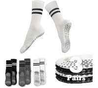 Slep-Lot De 3 Paires De Chaussettes Antidérapantes De Yoga Pour Femme, Longues, Chaussettes De Yoga, Chaussettes De Sport Antidérapantes, Longues À Rayures Antidérapantes, 1 Blanc + 1 Noir + 1